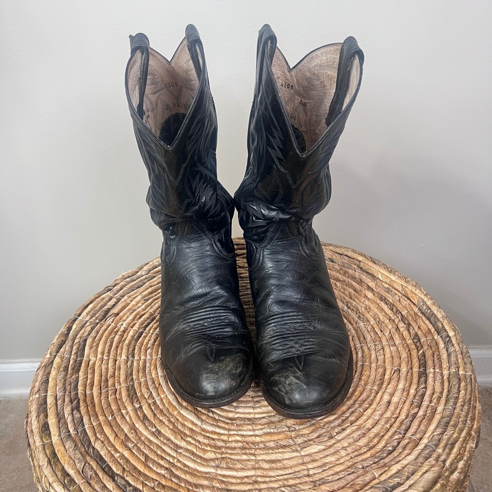 Larry Mahan Cowboy Boots Mens 10.5 D Leather Pointed Toe Black Western Vintage
